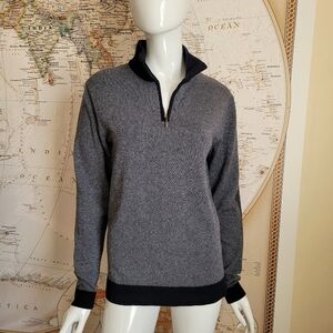 Progetto Uomo navy gray wool cashmere mens slim fit sweater 1/4 zip collar M